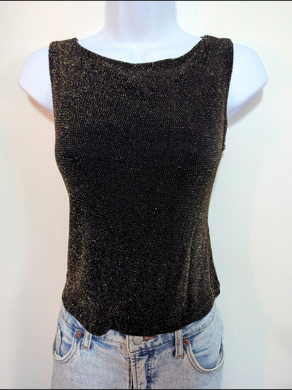Metallic Black Sleeveless Knit Tank Top - Brand Unspecified